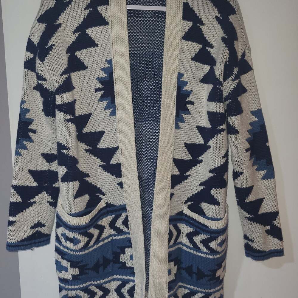 Lucky Brand Southwestern Aztec Jacquard Open Front Cardigan Sweater